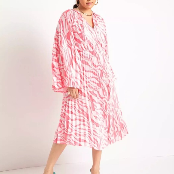 Pink Zebra Print Pleated Dramatic Sleeve Dress- SZ 14 - Picture 5 of 6